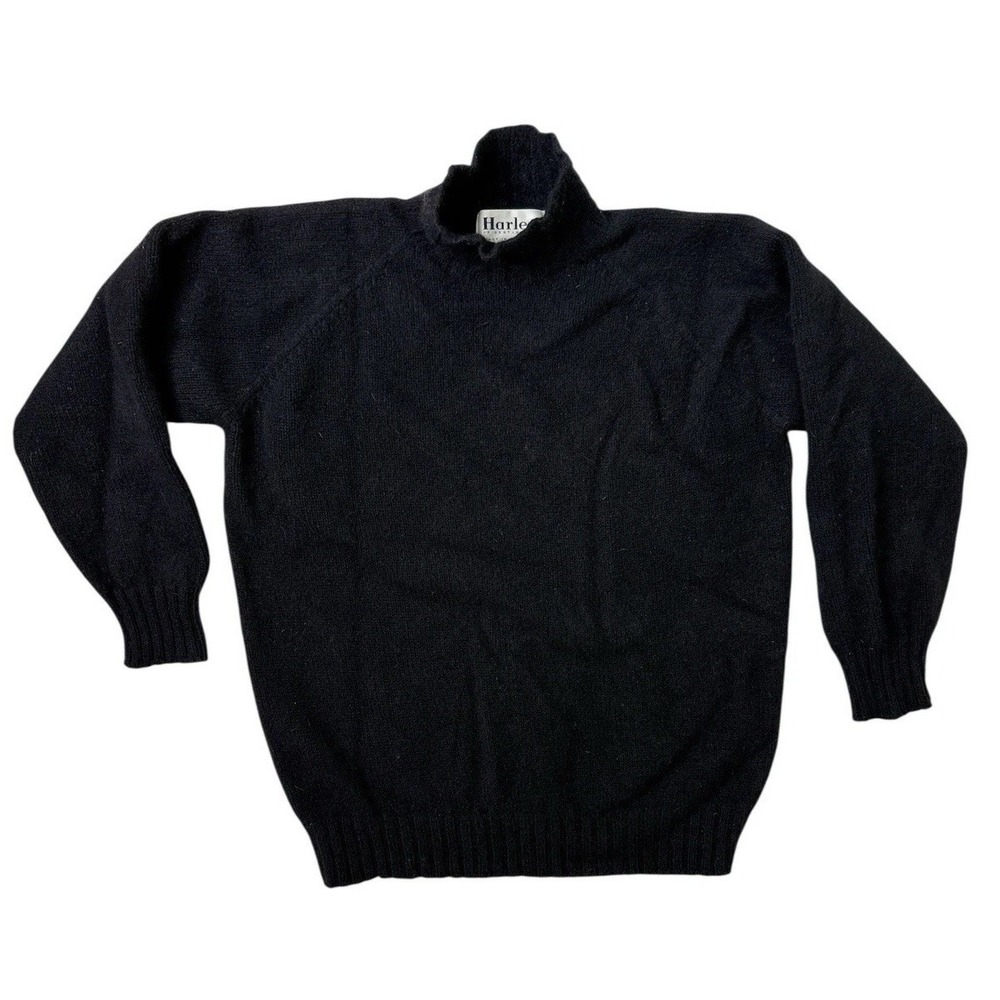 Harley Of Scotland Sweater Womens Large Black Mock Neck Merino Wool Angora